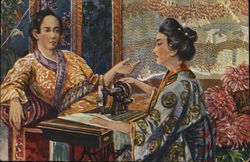 Asian Couple - Woman Sewing Postcard Postcard