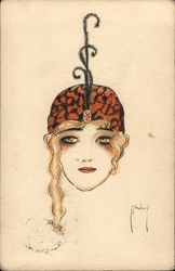 Woman Wearing Hat With Feather Postcard