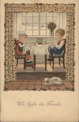 Children Having Tea at Table Postcard Postcard