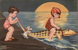 Two Children Playing on Beach Postcard