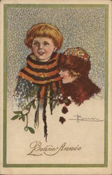 Two children dressed for winter Postcard Postcard