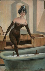 Nude woman exiting mud bath Arthur Thiele Postcard Postcard