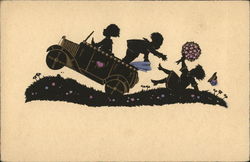 Silhouette of Children and Convertible Postcard