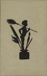 Silhouette of Cherub of Nymph Holding Feather Over Shoulder Postcard