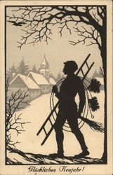 Silhouette of a Chimney Sweep Silhouettes Postcard Postcard