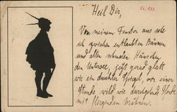 Silhouette of Man in Hat With Feathers Postcard