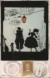 Silhouettes of a Woman and a Mime Postcard