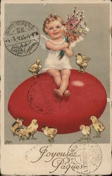 Child Sitting on Easter Egg With Children Postcard Postcard