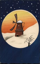 Windmill in the Snow Near Tree Windmills Postcard Postcard