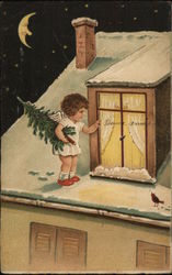 Child Delivering Christmas Tree Children Postcard Postcard