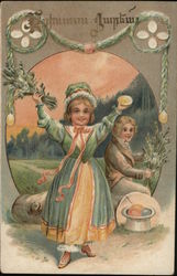 Pair of Children With Easter Eggs Postcard