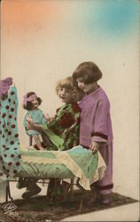 Art Deco Girls Playing with Doll Postcard