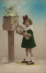 Bonne Annee - Girl Mailing Letters Girls Postcard Postcard