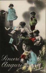 Art Deco Children Writing & Mailing Letters Postcard