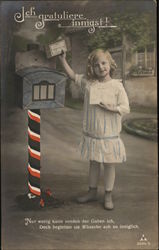 Girl Mailing Letters - Ich Gratuliere Innigst! Postcard