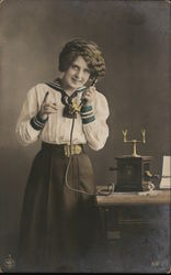 Young Woman on Phone Postcard