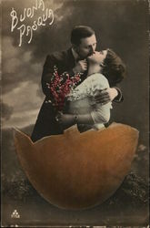 Couple Kissing in Eggshell Postcard