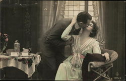 Man Kissing Woman at Tea Couples Postcard Postcard