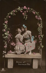 Two Girls Kissing Under Arbor Postcard