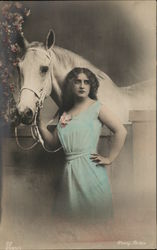 Woman Standing by Horse Postcard