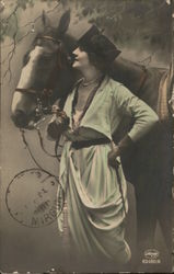 Woman Posing With Horse Women Postcard Postcard