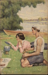 Couple Enjoying Picnic Couples Postcard Postcard