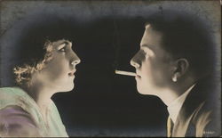 Woman and Man Smoking Cigarette Couples Postcard Postcard