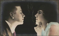 Close Up of Woman Holding Cigarette and Man Gazing at Each Other Couples Postcard Postcard