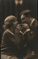 A Couple Smoking Cigarettes Together Couples Postcard Postcard