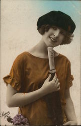 Art Deco Young Woman with Umbrella Women Postcard Postcard