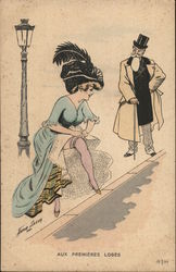 Man Watching Woman Fixing Garter Xavier Sager Postcard Postcard