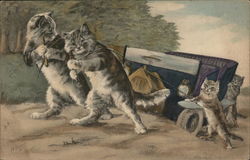 Cats Pulling Car Postcard Postcard