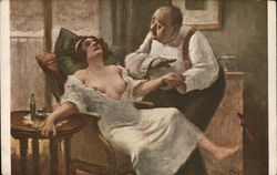 Man Soothing Partially Dressed Woman Risque & Nude Postcard Postcard