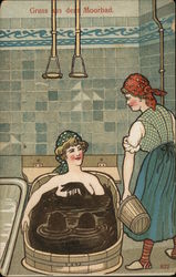 Gruss Aus dem Moorbad - Women in Mud Bath Postcard Postcard