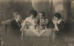 Couples Having Tea Coffee & Tea Postcard Postcard