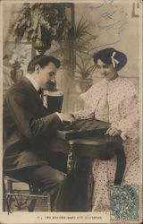 Young Couple Playing Checkers Postcard