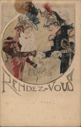 French Rendezvous Art Nouveau Couples Postcard Postcard