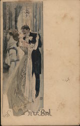 French Au Bal Art Nouveau Couples Postcard Postcard