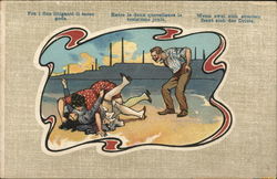 Two Women Fighting Over Man Postcard Postcard