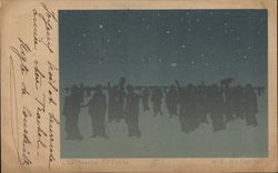 La Marche a l'Etoile - Silhouette of Crowd of People Beneath the Stars Silhouettes Postcard Postcard