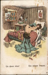 Nude Woman on Bed Risque & Nude Postcard Postcard