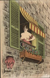 Pst! Pst! Topless Woman in window Risque & Nude Postcard Postcard Postcard