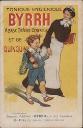 Byrrh Tonic Poster - Governess with Boy Advertising Postcard Postcard