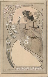 Woman Smelling the Flowers Art Nouveau Postcard Postcard