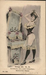 Scantily Clad Shapely Woman Fixing Hair Near Mirror Postcard