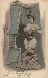 Woman Tight Corset Touching Her Chest Postcard