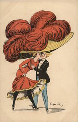 Man Kissing Woman With Large Hat Postcard