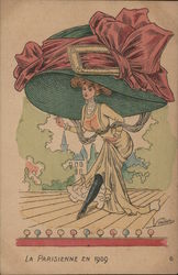 Woman Wearing Giant Hat With Skirt Raised, Showing Leg Postcard