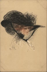 Woman in Large Black Hat Postcard