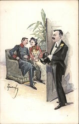 Two Gentlemen Calling on Lady Postcard